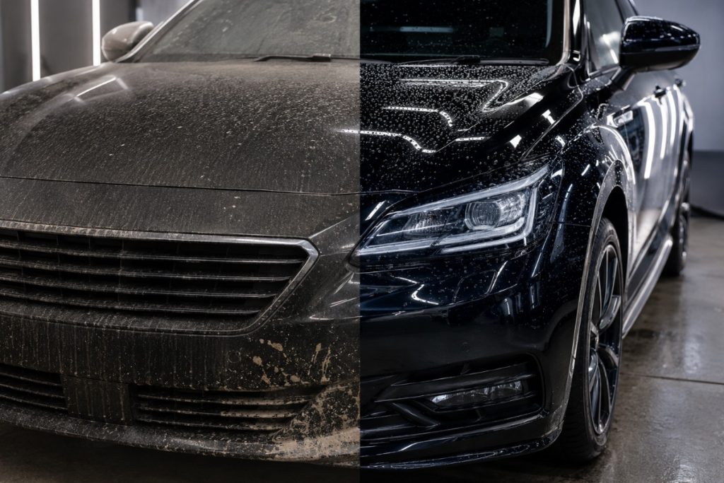 a before and after comparison of ceramic coating